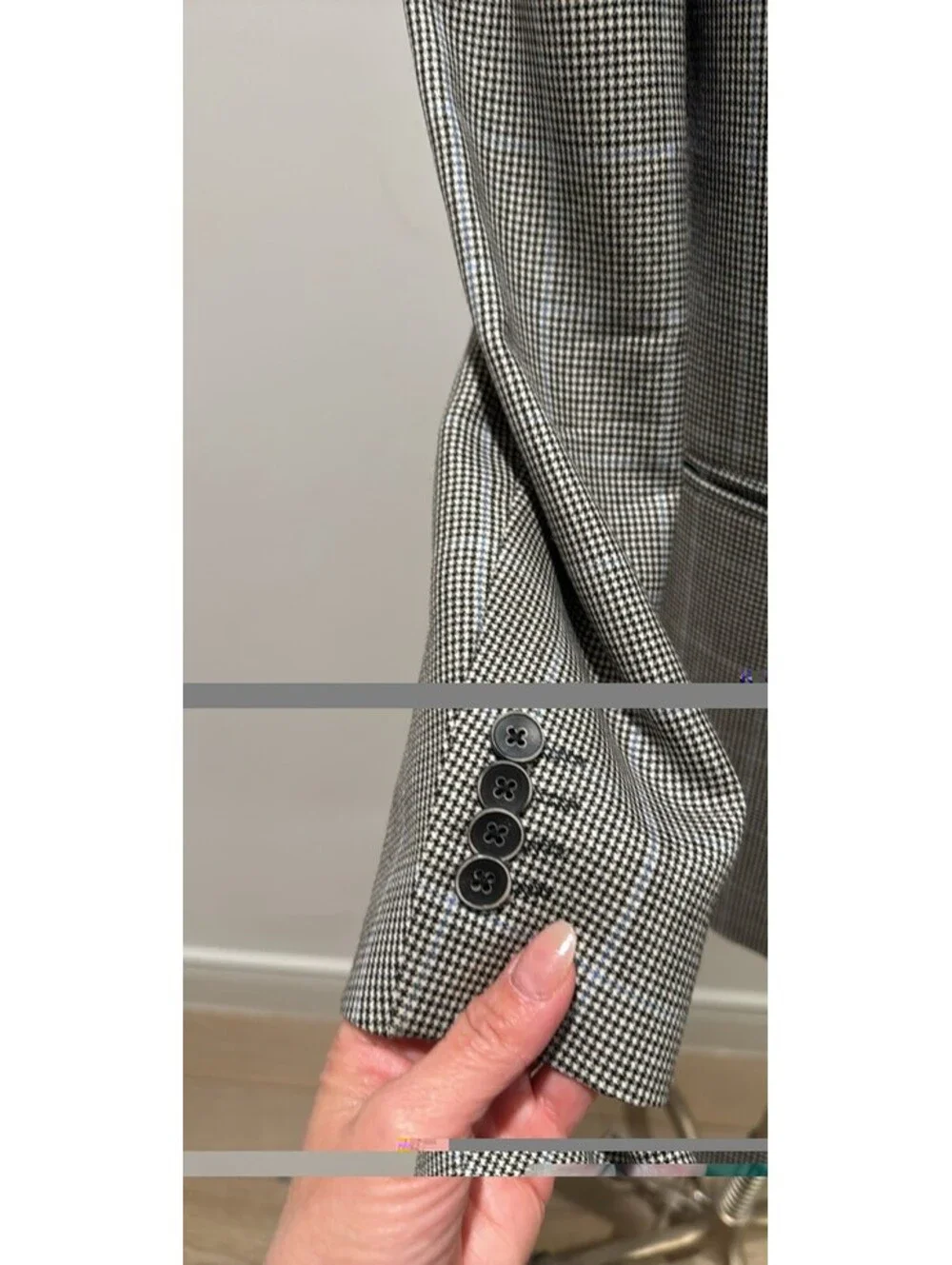 Lanificio di Pray Wool Houndstooth Plaid Blazer Gray Single-Breasted 42